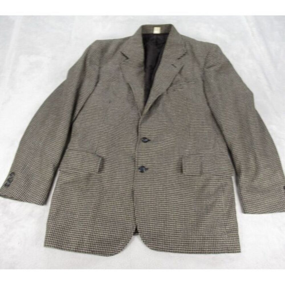 Vintage Pendleton Blazer Mens 44L Gray Houndstooth Wool‎ Silk Blend 2 Button